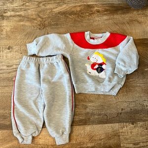 2 Piece Set, Gray & Red Casual Corduroy Look Set